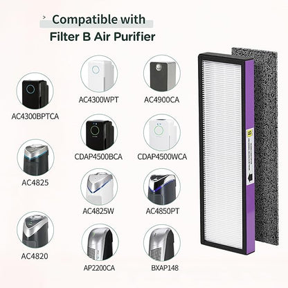 FLT4850PT HEPA Filter B Replacement Compatible with Guardian Technologies Filter B for Models AC4850PT, AC4825, AC4300BPTCA, CDAP4500BCA, AC4820, AC4900 and More, 2x H13 HEPA + 6x Pre-Filters