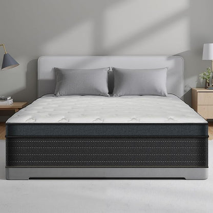 King Size Mattress 12 Inch, King Mattress in a Box, Hybrid Gel Memory Foam Medium Firm Feel Individual Pocket Springs Matress, Breathable Fabric, Strong Edge Support, Fiberglass Free