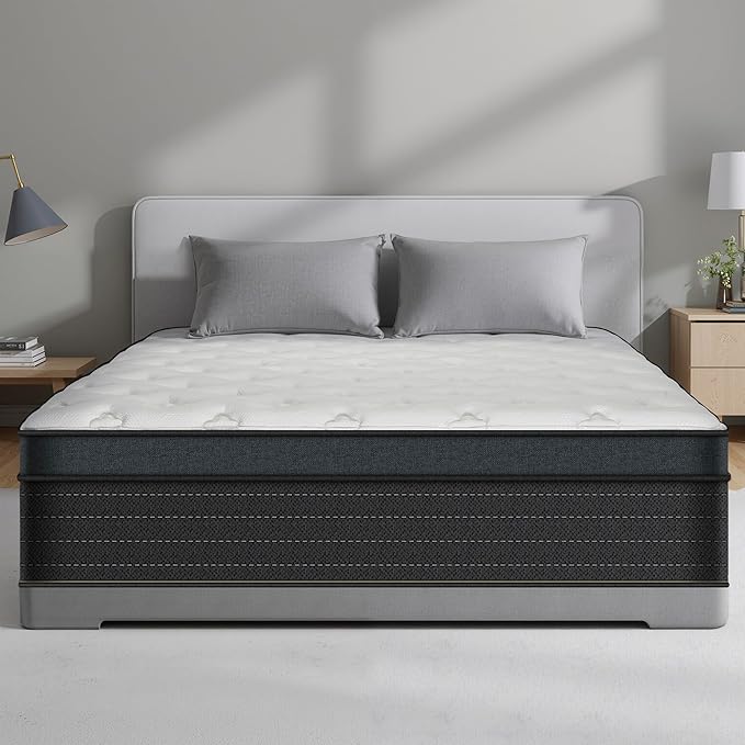 Queen Mattress,12 Inch Gel Memory Foam Hybrid Queen Size Mattresses in a Box, Medium Firm Feel Individual Pocket Springs Matress, Breathable Fabric, Strong Edge Support, Fiberglass Free