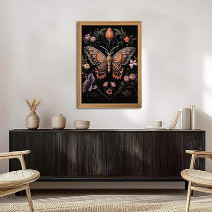 Framed Vintage 3D Textured Wall Art - Gothic Butterfly Wall Decor - Hand Drawn Sandstone Nature Botanical Pictures for Living Room Bedroom Home Decor 24x36in