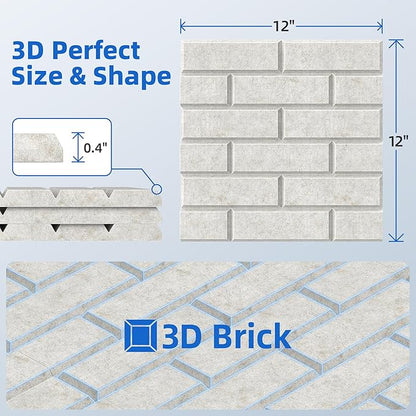 12 Pack Acoustic Panels with Self Adhesive, 12" X 12" X 0.4" High Density Sound Proof Foam Panels for Walls, Soundproof Wall Panels, Brick Sound Absorbing Panels for Home Studio Office Decor Ivory Tan