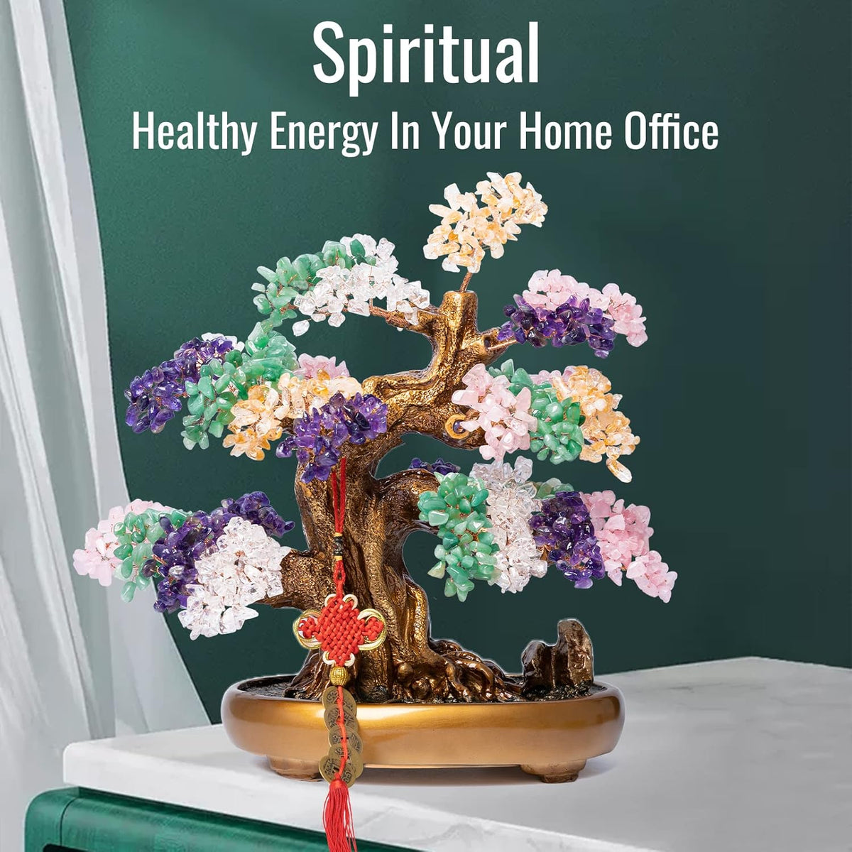 Natural Chakra Gemstone Crystal Bonsai Tree of Life Large Feng Shui Money Tree for Luck and Wealth Desk Decoration(1,251 Gem Count)