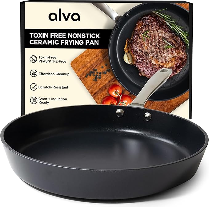 Alva Maestro 9.5" Ceramic Nonstick Frying Pan – PFAS-Free, Lead & Cadmium-Free – Quick, Even Heating for Eggs, Pancakes & Searing – Lightweight, Induction & Oven Safe, Easy to Clean