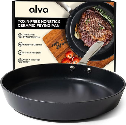 Alva Maestro 9.5" Ceramic Nonstick Frying Pan – PFAS-Free, Lead & Cadmium-Free – Quick, Even Heating for Eggs, Pancakes & Searing – Lightweight, Induction & Oven Safe, Easy to Clean