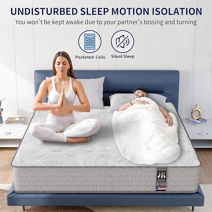 King Mattress 12 Inch, Hybrid Mattress in a Box, Memory Foam Matress with Pocket Spring, Soft & Comfortable Medium Firm, Motion Isolation, Pressure Relief, CertiPUR-US Certified (80"*76"*12")