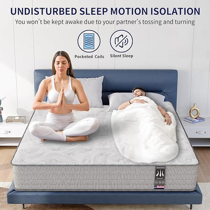 King Mattress 12 Inch, Hybrid Mattress in a Box, Memory Foam Matress with Pocket Spring, Soft & Comfortable Medium Firm, Motion Isolation, Pressure Relief, CertiPUR-US Certified (80"*76"*12")