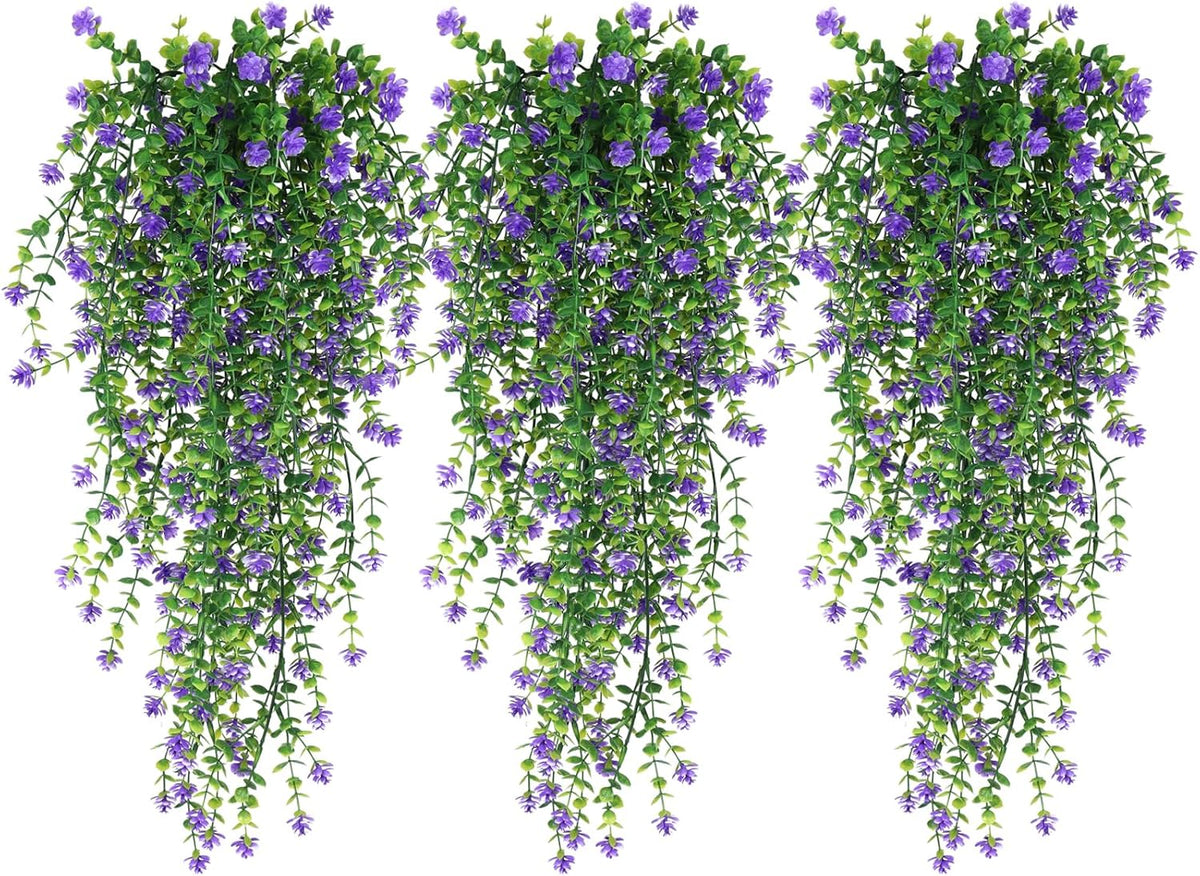 RECUTMS Vine Plant Fake Ferns Plants Large Faux Artificial Hanging Plants Wall Plants Artificial Hanging Plants Outdoors Fake Hanging Plant Greenery Vine for Outdoor Plants Decor 3 Pcs(Purple)