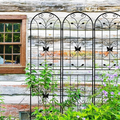 2 Pack Metal Garden Trellis 86.7" Black Fence Rustproof Garden Trellis for Climbing Plants Support Roses Flower Outdoor Lawn, Black
