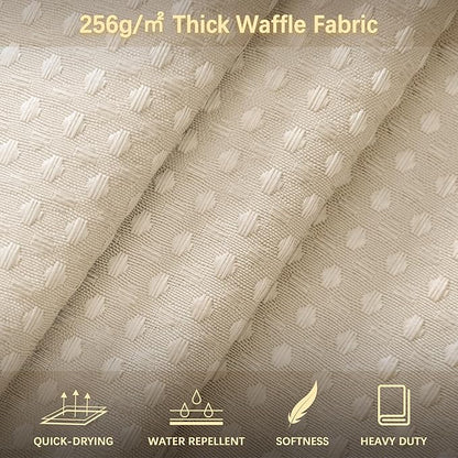 Beige Fabric Shower Curtain - Waffle Textured Heavy Duty Shower Curtains for Bathroom, 256GSM Hotel Spa Luxury Weighted Bath Curtain with 6 Hooks, 36x72, Beige