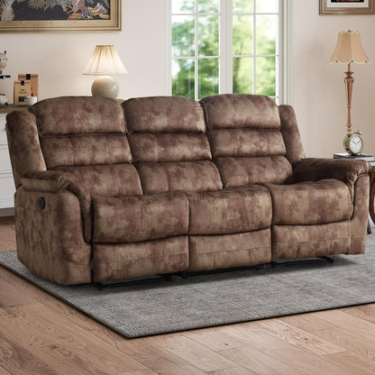 EBELLO Reclining Sofa for Living Room, Extra Wide Modern Overstuffed 3 Seat Recliner Manual Sofa Chair, Breathable Soft Fabric and Padded Seat, Brown