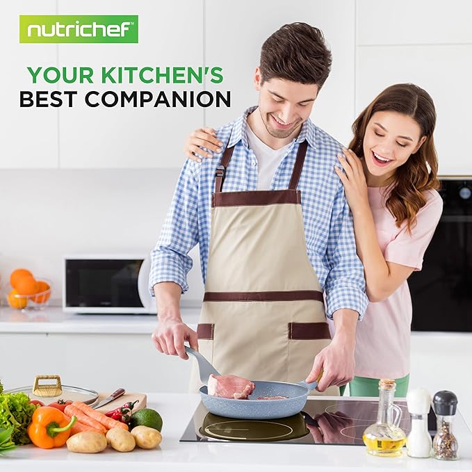 Nutrichef 22-Piece Cookware and Bakeware Set | Professional Home Kitchen Collection with Multi-Sized Pots, Pans, Non stick and Heat-Resistant Tools (Moon Grey Marble)