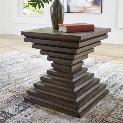 Signature Design by Ashley Hannodream Modern End Table with Architectural Geometry Design, Dark Brown
