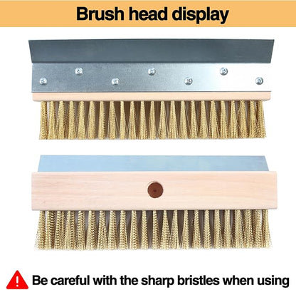 Stainless Steel Pizza Oven Brush, Grill Brush with 4 Sections Detachable Long Rod Design and Scraper, Brass Bristles Pizza Brush for Restaurants, Commercial Cleaning, Kitchens, BBQ Shelf