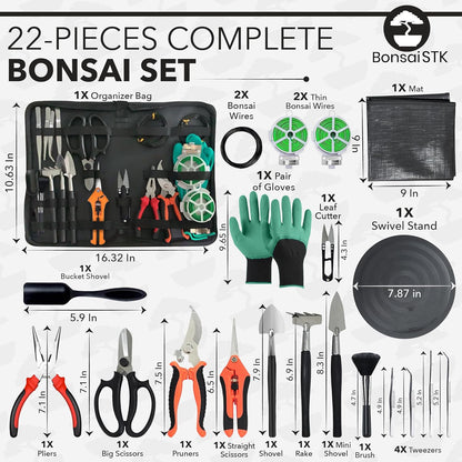 Bonsai Toolkit - Mini Garden Tools, Bonsai Wire Kit, Repotting Mat for Indoor Plants, Bonsai Tools, Succulent Tools, Bonsai Tree Kit Tools for Beginners, Bonsai Turntable, Transplanting Tool