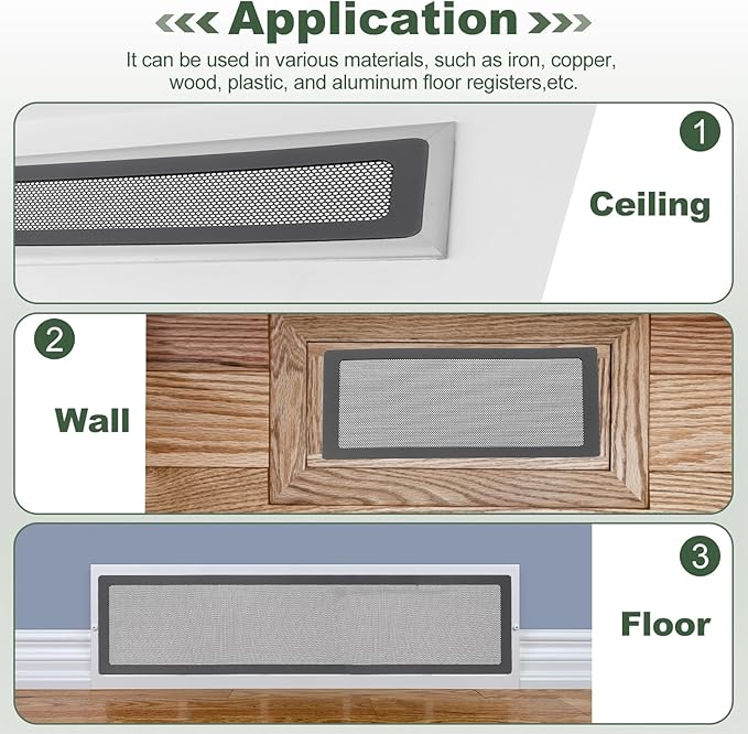 YOKIVE 6 Pcs Magnetic Floor Vent Covers, Floor Register Cover PVC Mesh Air Vent Screen Filters, Great for Home Floor, Wall, Ceiling, Catch Debris Hair Dust (Black, 15-Inch x 8-Inch)
