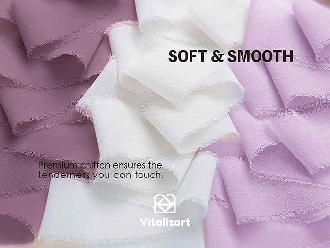 Vitalizart Chiffon Silk Ribbon Handmade Fringe 1.5" x 21 Yd Lavender Light Purple Lilac Frayed Edges Ribbons for Wedding Invitations Bridal Bouquets Gifts Wrapping Crafts Holiday Party Decorations