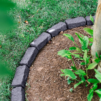 Beuta Landscape Edging | Garden Edging Border | Faux Stone Bricks for Lawn edging, Flower beds, Pathways & Yard Edging– 4 Packs | Each Section Has 6 Bricks 48"L x 4"W x 2.25"H | 12 Spikes |Charcoal
