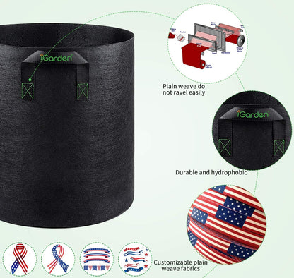Grow Bags Tall, 7 Gallon Grow Pots 6 Pack with Handles, Heavy Duty 280G Thickened Nonwoven Fabric Plant Bag for Vegetables, Black