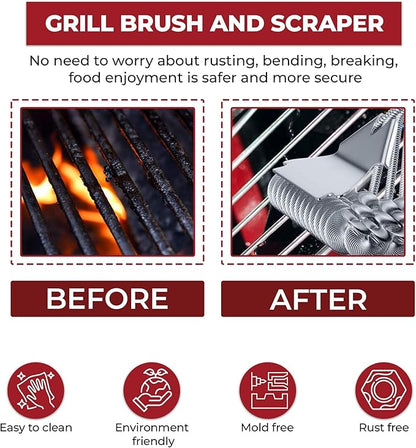 GlistenPro Bristle-Free BBQ Grill Brush with Scraper – Durable Stainless Steel Cleaning Tool for Gas & Smoker Grills – 18" Ergonomic Handle for Easy Grill - Ideal for Outdoor, Camping & BBQ Cleaning