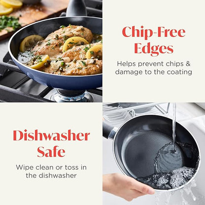 Deco 9.5” Nonstick Frying Pan Skillet, Made in Italy, Diamond Ceramic PFAS-Free, Dishwasher & Metal Utensil Safe, Durable Gloss Enamel Finish, Stay-Cool Handle, High Walls-Extra Room, Blue