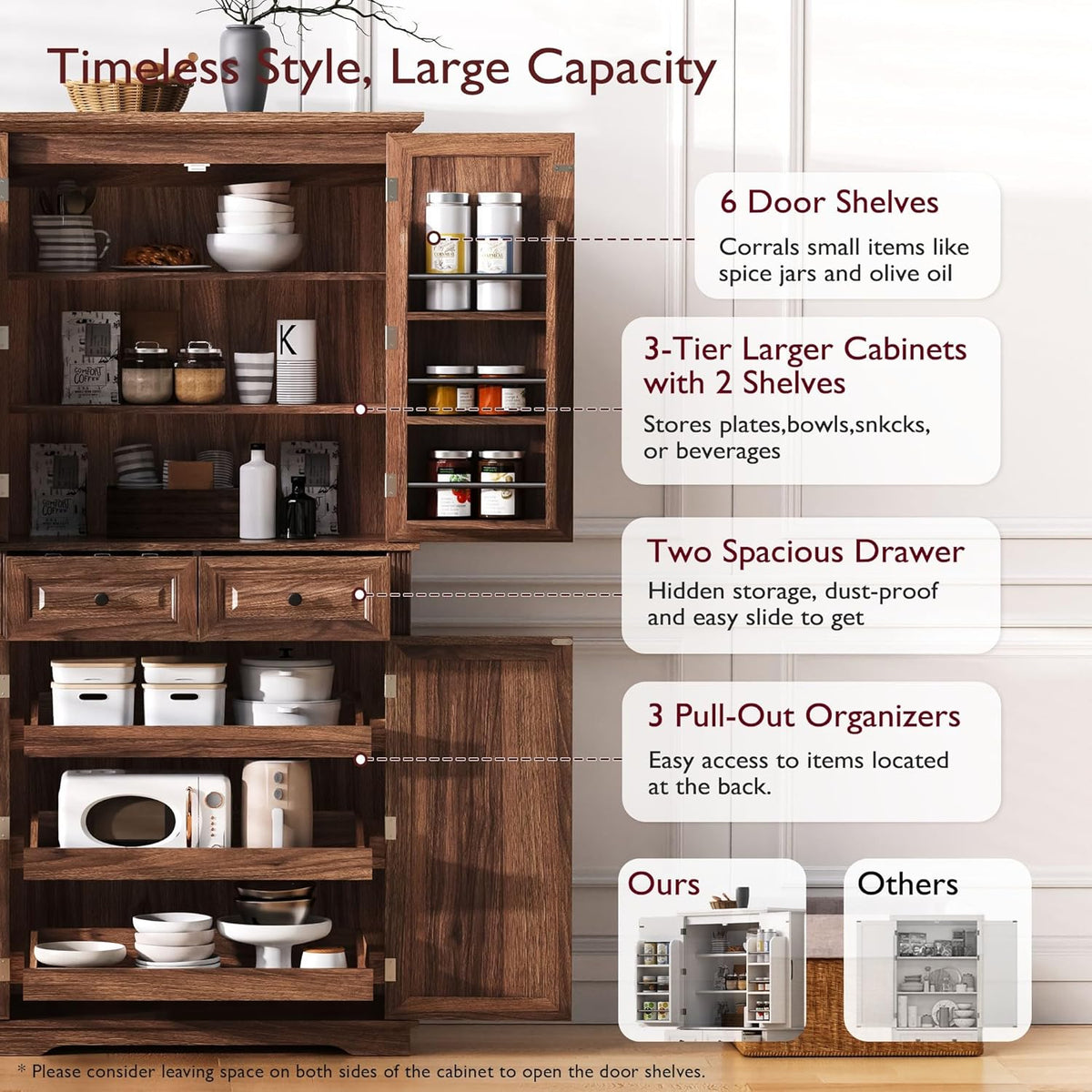 Merax 71" Tall Kitchen Pantry, Farmhouse Storage Cabinet with 6 Door Shelves, 2 Drawers and 3 Adjustable Shelves, Freestanding Rustic Wood Cupboard for Kitchen, Dining Room, Brown
