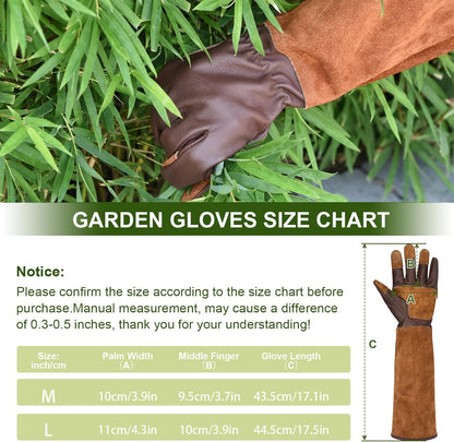 Long Gardening Gloves for Women Thorn Proof,Rose Pruning Cowhide Leather Garden Gloves for Cactus, Rose and Blackberry