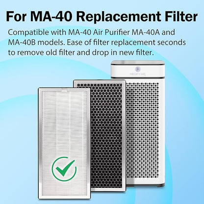 MA-40 Replacement Filter Compatible with MA-40 Air Purifiers, 3-in-1 High-Efficiency Filtration System for MA40W MA40B, H13 True HEPA with Activated Carbon Pre-Filter