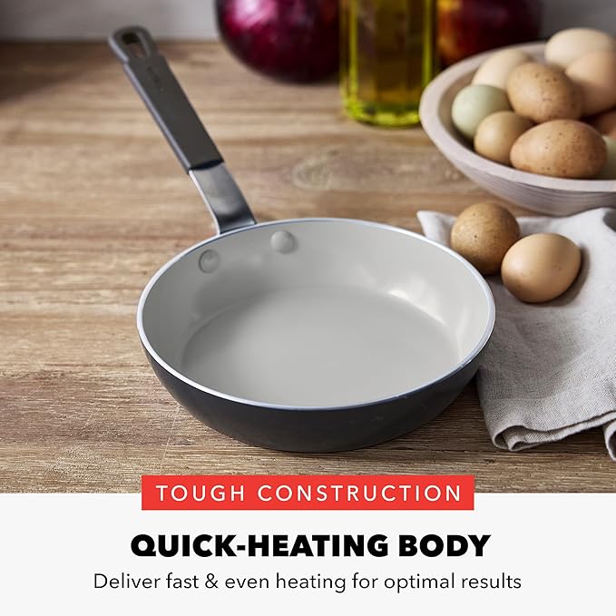GreenPan x Bobby Flay 8" Nonstick Frying Pan Skillet, PFAS-Free Diamond Ceramic, Induction Suitable, Stay-Cool Silicone Handle, Easy Clean Dishwasher & Oven Safe, Egg & Omelet Pan, Graphite
