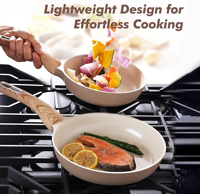 SENSARTE Ceramic Nonstick Frying Pan Skillet with Lid 9.5Inch Non Stick Egg Pan Omelette Pans, Non-toxic Kitchen Cooking Chef's Pan, Free of Intentionally Added PFAS/PTFE/PFOA, Induction Compatible
