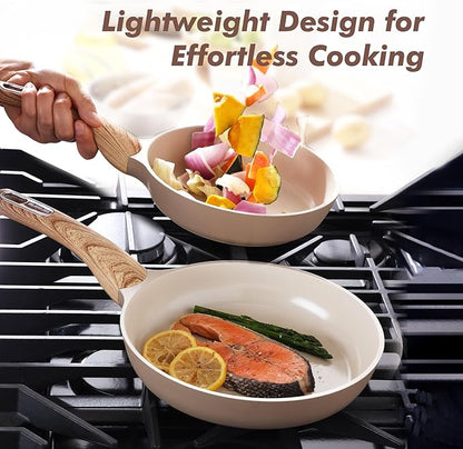 SENSARTE Ceramic Nonstick Frying Pan Skillet with Lid 9.5Inch Non Stick Egg Pan Omelette Pans, Non-toxic Kitchen Cooking Chef's Pan, Free of Intentionally Added PFAS/PTFE/PFOA, Induction Compatible