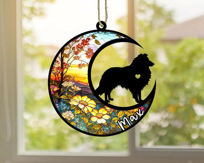 NAZENTI Shetland Sheepdog-Sheltie Hanging Ornament, Personalized Pet Memorial Suncatcher with Name, Christmas Gift for Dog Lovers