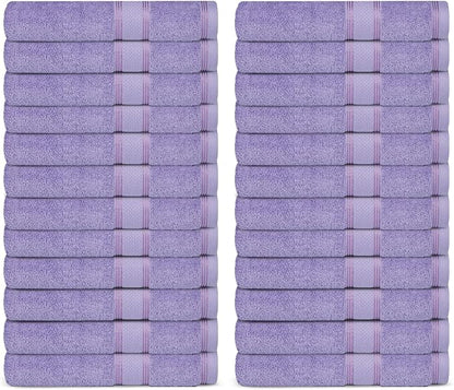 Casa Lino Face Towels & Body Wash Cloths for Showering - 100% Cotton Wash Cloths for Bathroom - Highly Absorbent & Quick Drying Washcloth Set - Cotton Washcloths 24 Pack (12" x 12") - (Purple)
