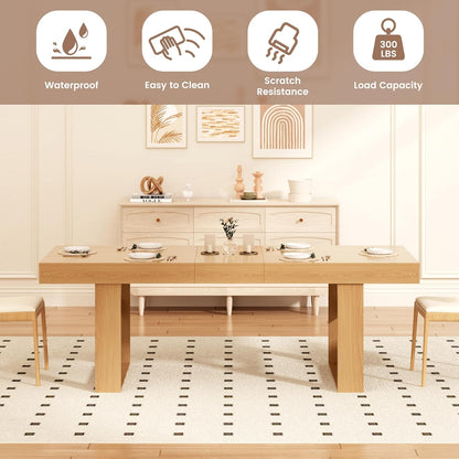 70.9" - 86.6" Extendable Dining Table for 8-10 Person, Modern Expandable Table with U-Shaped Wooden Legs, Dining Table for Dining Room, Kitchen, Living Room, Natural Oak