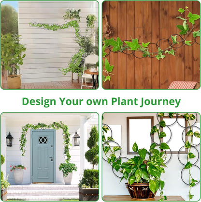 24 Pcs Chain Trellis for Climbing Plants, 120 Inch Long Metal Plant Trellis Indoor Outdoor, Garden Wall Vine Support Trellis, Plant Accessories for Ivy, Peonies, Circle Design Black