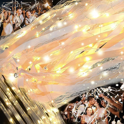 100 PCS Wedding Wands with Lights,Fairy Wands, LED Silk Fairy Wand with Bells for Wedding Send Off, New Year, Raves, Concert, Birthday