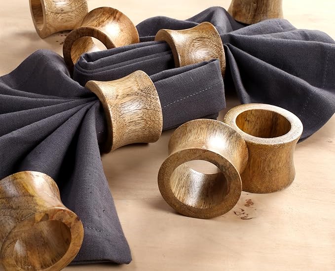 Wooden Napkin Rings Set of 12 - Handcrafted Napkin Holder for Dinner Table Decoration, Weddings, Home, Kitchen, Decor, Dinner, Parties, Every Day Use - Durable, Versatile (Brown)- CLEENTABLE