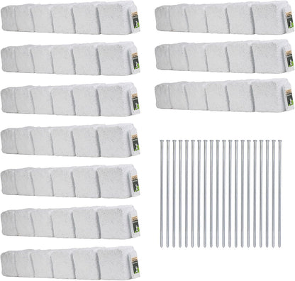 Beuta Landscape Edging | Garden Edging Border | Faux Stone Blocks for Lawn Edging, Flower Beds & Yard Edging – 10 Pack | Each Section Has 6 Blocks 48" L x 4" W x 6.5" H | 20 Spikes | Limewash