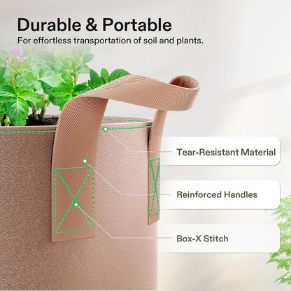 VIVOSUN 5-Pack 3 Gallons Grow Bags Heavy Duty Thickened Nonwoven Fabric Pots with Strap Handles Tan