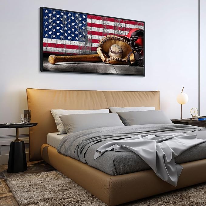 YDYSUNE Baseball Wall Art Vintage American Flag Canvas Prints Sports Pictures Paintings for Living Room Office Home Decorations Modern Artwork 20×40IN