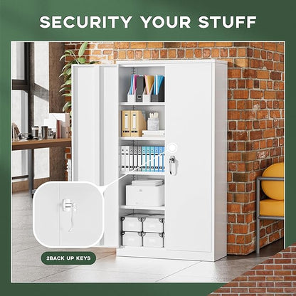 Greenvelly Metal Garage Storage Cabinet with Doors and Adjustable Shelves,72" Steel Lockable File Cabinet for Home Office,Garage,School(White,36" W x 18" D)