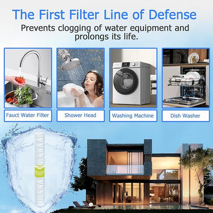 5 Micron Whole House Water Filter Cartridge, String Wound Sediment Filters for Well Water, Universal Replacement for Any 20 inch Silm Housings - 20" x 2.5" Cartridges - Pack of 6