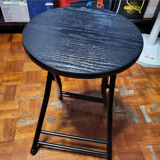 Folding Stool Round Wooden Board, PVC Blister Process, Metal Bracket - Suitable for Temporary Sitting in The Kitchen (Color : Brown)