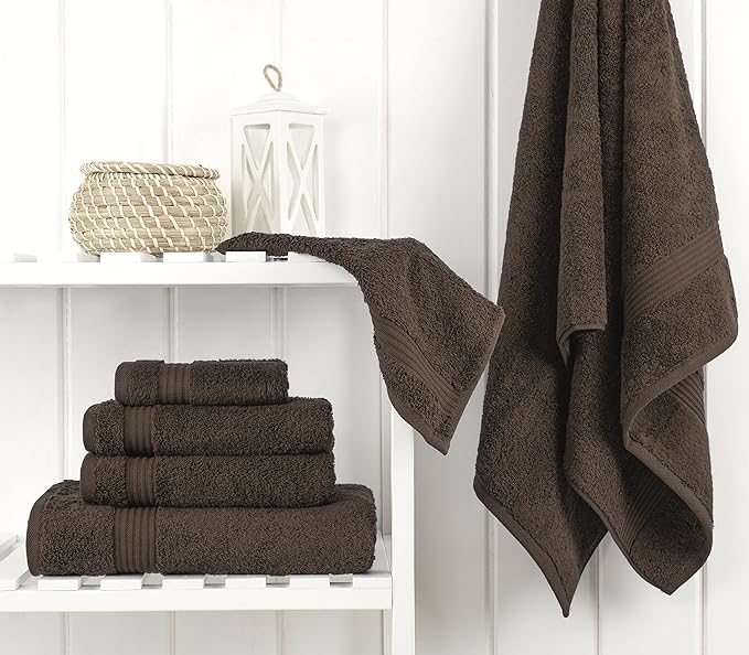 Cotton Paradise 6 Piece Towel Set, 100% Cotton Soft Absorbent Turkish Towels for Bathroom, 2 Bath Towels 2 Hand Towels 2 Washcloths, Brown Towel Set