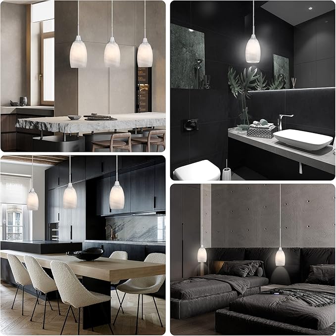 Mini Glass Pendant Light 4.72" White Glass Pendant Lights 3-Pack Handblown White Art Oval Glass Hanging Pendant Light for Kitchen Island Dining Room Living Foyer Hallway Entry