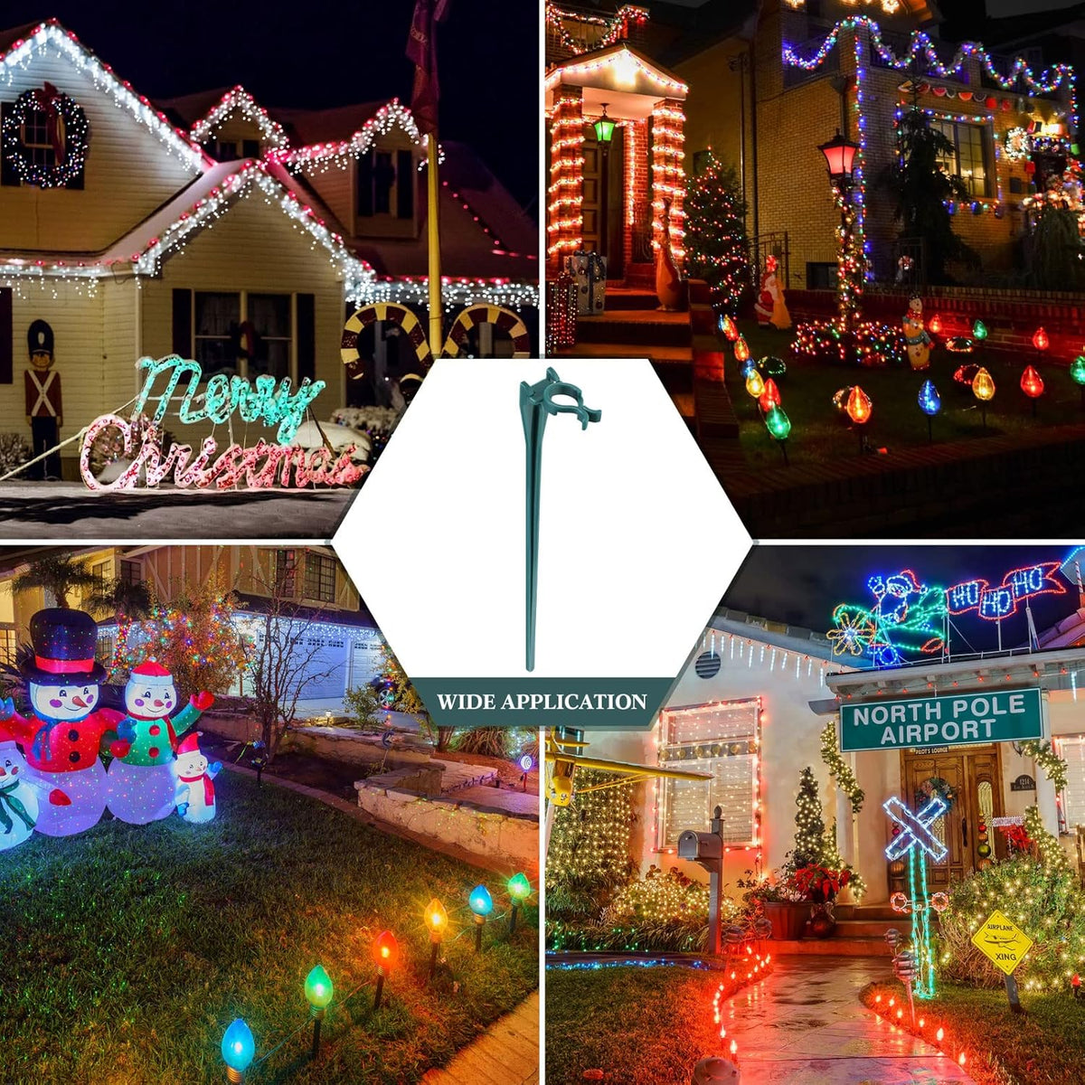 Jetec 120 Pieces Christmas Light Stakes Universal Yard Lawn Holiday 7.5 Inches Light Ground Stakes for C7 C9 String Lights Christmas Outdoor Lights Holders on Yards, Driveways (Green)