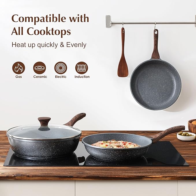 SENSARTE Nonstick Frying Pan Skillet, Swiss Granite Coating Omelette Pan, Healthy Stone Cookware Chef's Pan, PFOA Free (8/9.5/10/11/12.5 Inch) (9.5 Inch)