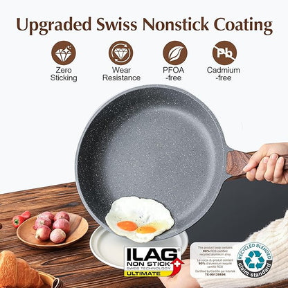 SENSARTE 12.5 Inch Nonstick Frying Pan Skillet, Swiss Granite Coating Omelette Pan, Healthy Stone Cookware, PFOA Free