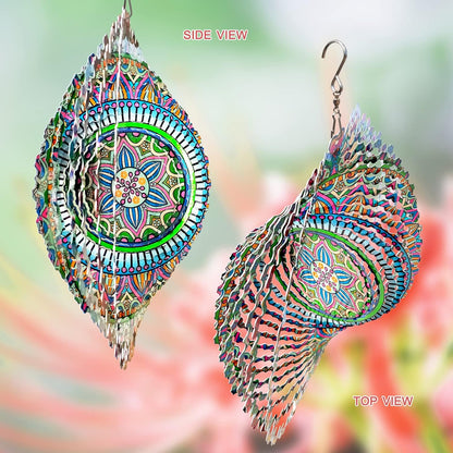 Mandala Rich Love Wind Spinner - 3D Kinetic Wind Spinners | 12″ Laser Cut Stainless Steel Hanging Sculpture & Catcher for Outdoor Garden Yard Decor | Mandala Gifts for Mom, Dad, Women, Men