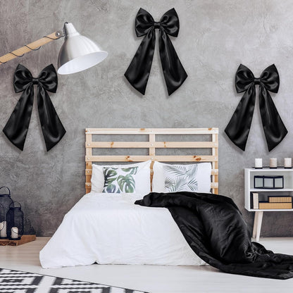 Suncalla 3 Pcs Large Black Bow Decor - 24 x 12 in Big Satin Bows Hanging Wall Decors for Crib Skirt Nursery Bedding Wedding Room Birthday Bridal Shower Christmas Fireplace Party Supplies