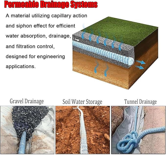 Commercial French Drain Pipe for Water Drainage, Construction Site/Sports Field Perforated Pipes & Weeping Tile, Dia 2in 3.9in 5.9in Wide Underground Drainage Systems(Dia10cm/3.9in,Long 20m/65.6ft)